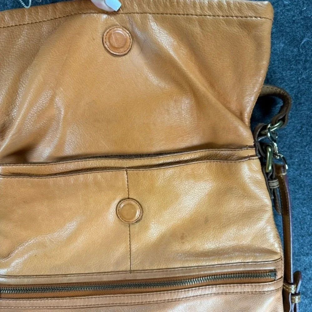 Fossil Leather Crossbody Hobo‎ Shoulder Bag Tan Cognac Boho Slouchy Purse